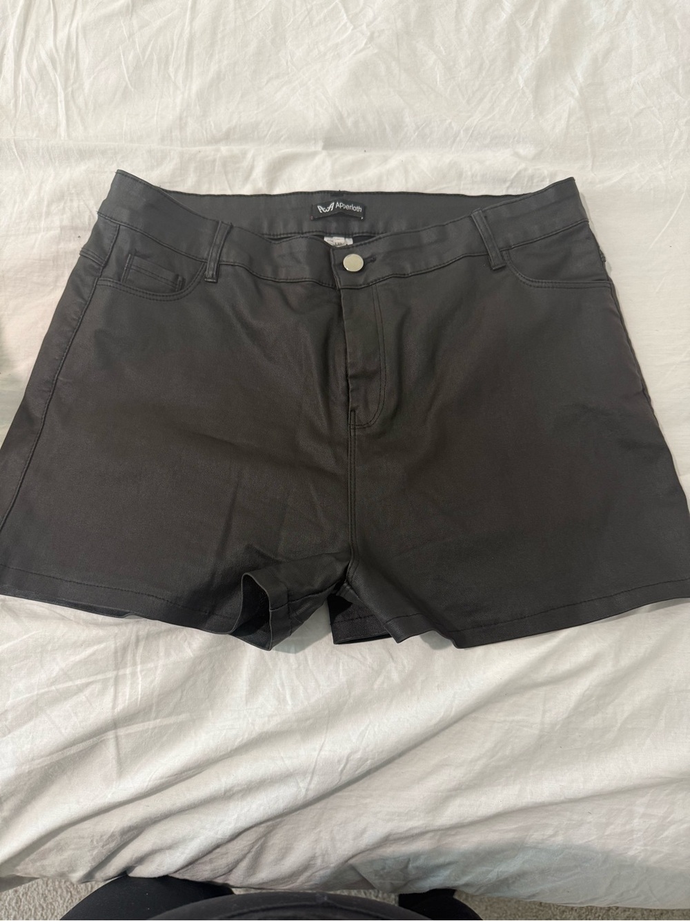 Apperloth Black Coated Faux Leather Shorts - Size 1XL